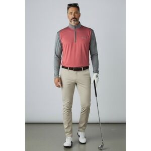 Johnnie O Men's L Quarter Zip Golf Pullover Sweatshirt Red Gray